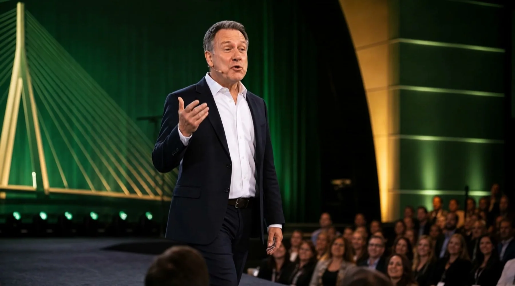 Greg Stephens speaking on a stage